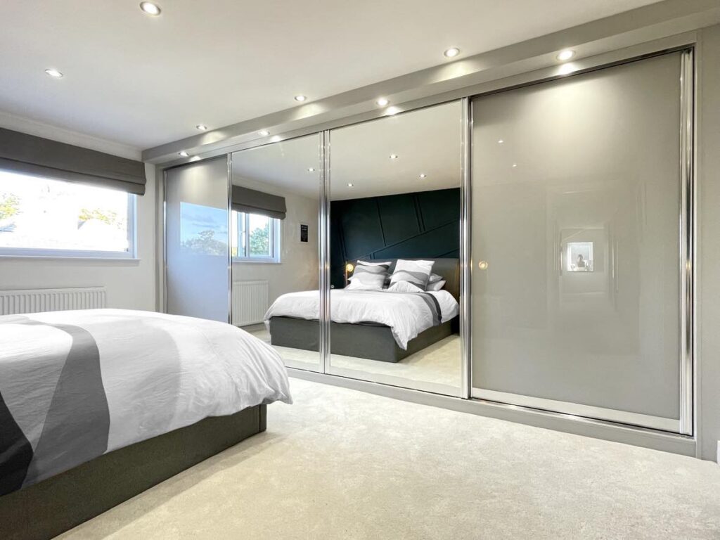 Ligth Grey Full Panel Sliding Wardrobe With Mirror